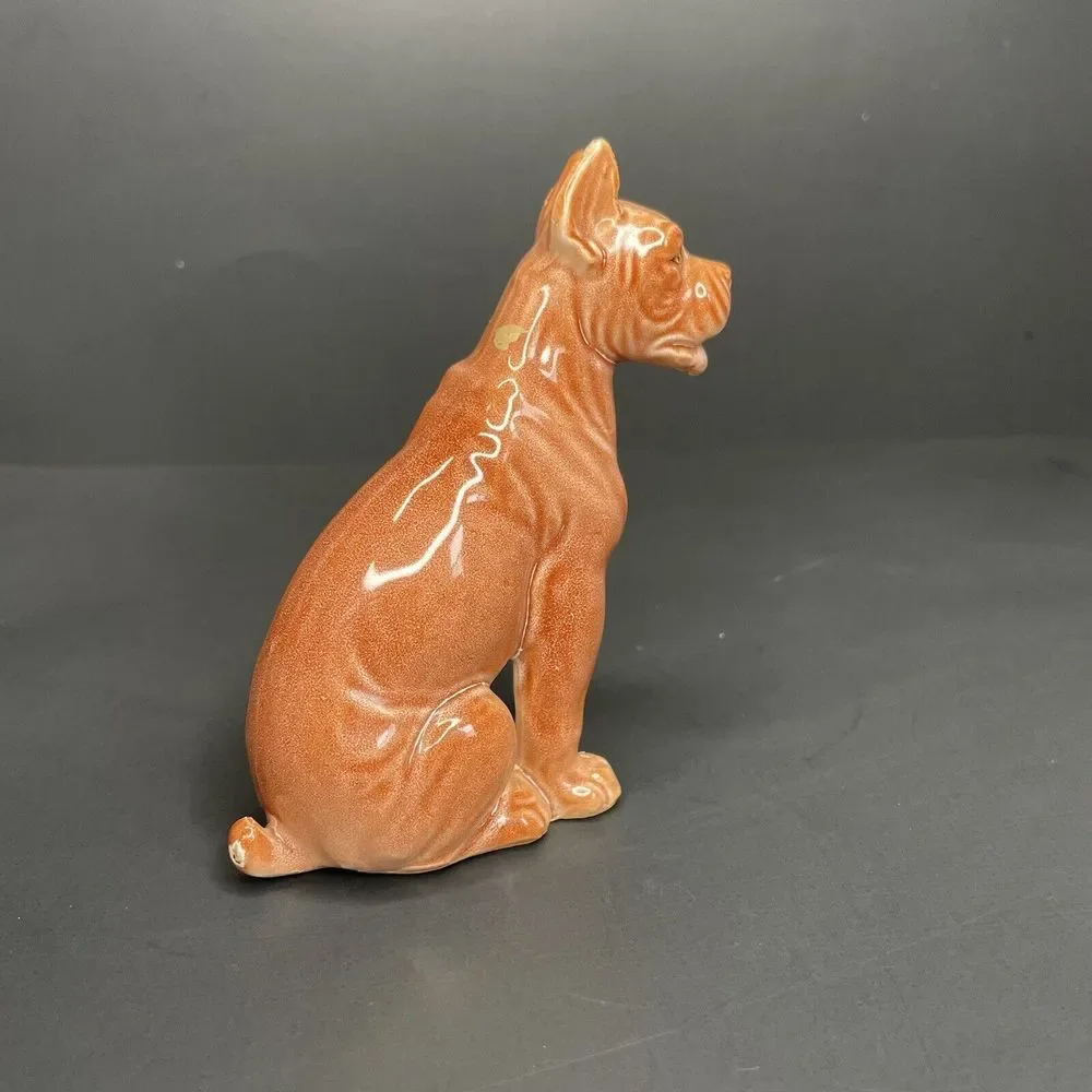Vtg Dog Figurine Boxer Bully Breed Wrinkly‎ Face Pointy Ears Tan Porcelain Puppy